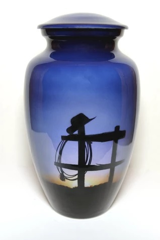 Blue New Cowboy Farewell Cremation Urn