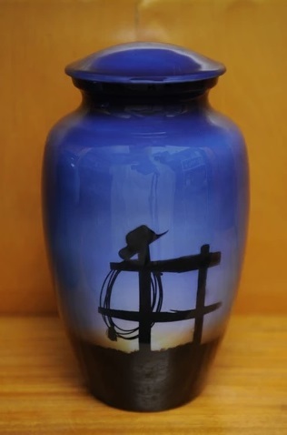 Blue New Cowboy Farewell Cremation Urn