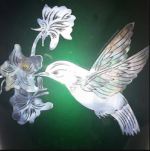 Painting Hummingbird On Green Mother Of Pearl