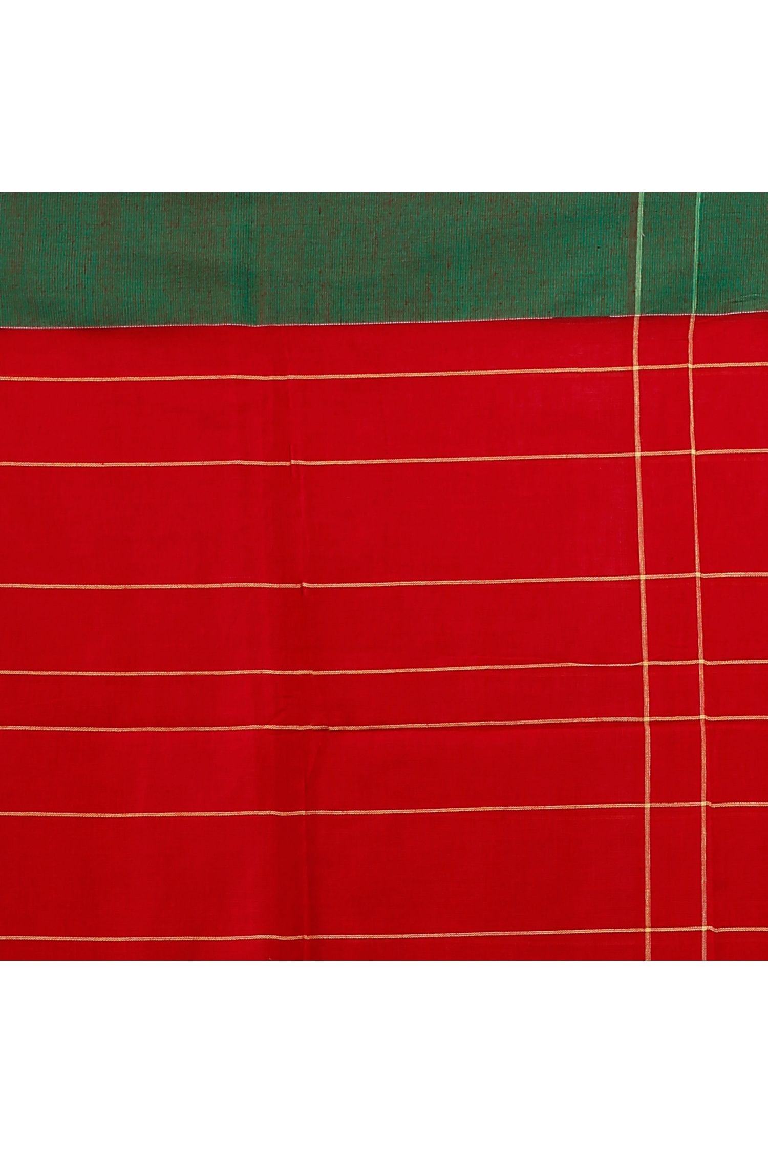 Handwoven Red Hand Woven Cotton Saree With Green Border And Runing Blouse