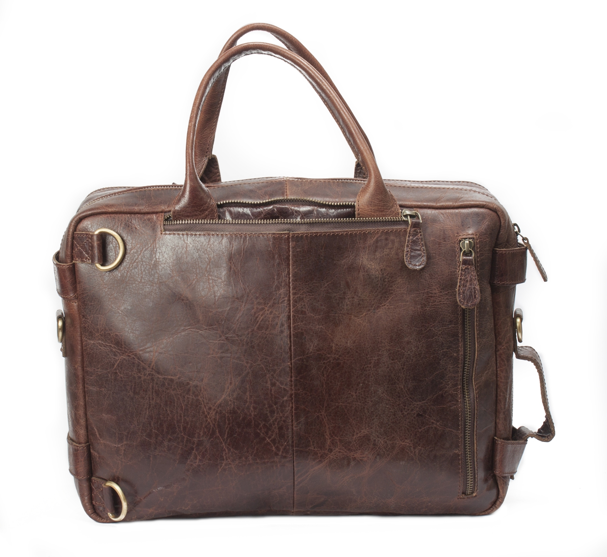 Buffalo Leather Laptop Briefcase Backpack - Fits Laptops Up To 18.9x13.8x7.1 Inches, Brown, Retro Style With Soft Touch And Brass Attachments