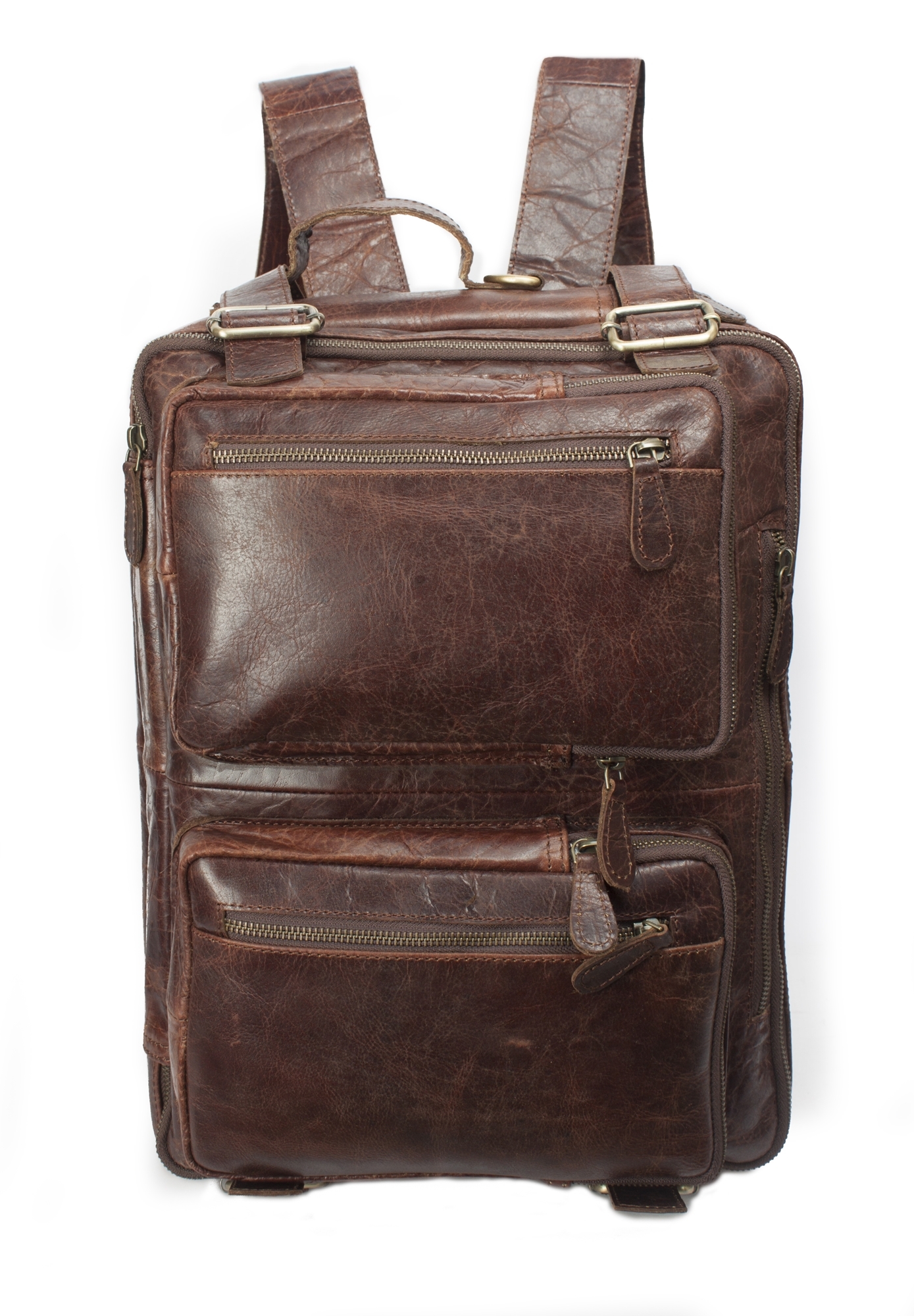 Buffalo Leather Laptop Briefcase Backpack - Fits Laptops Up To 18.9x13.8x7.1 Inches, Brown, Retro Style With Soft Touch And Brass Attachments