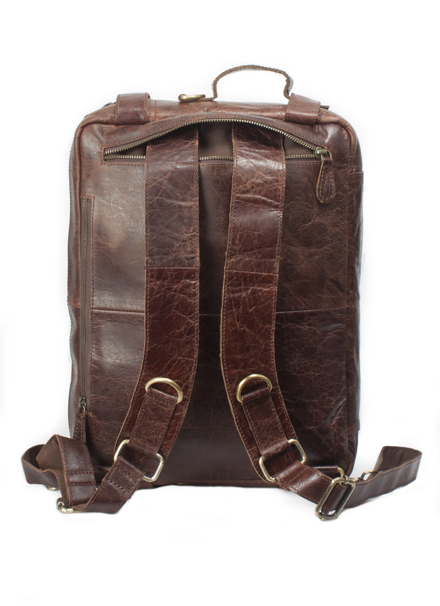 Buffalo Leather Laptop Briefcase Backpack - Fits Laptops Up To 18.9x13.8x7.1 Inches, Brown, Retro Style With Soft Touch And Brass Attachments