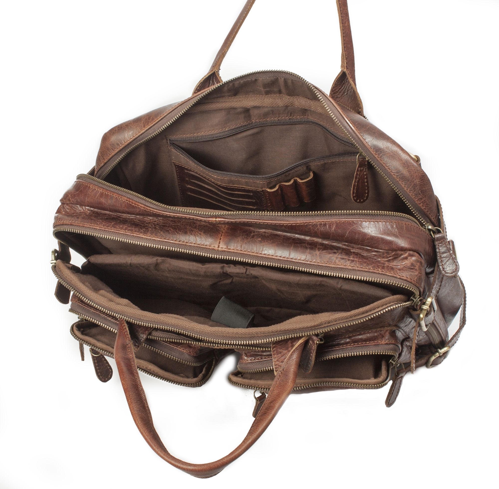 Buffalo Leather Laptop Briefcase Backpack - Fits Laptops Up To 18.9x13.8x7.1 Inches, Brown, Retro Style With Soft Touch And Brass Attachments