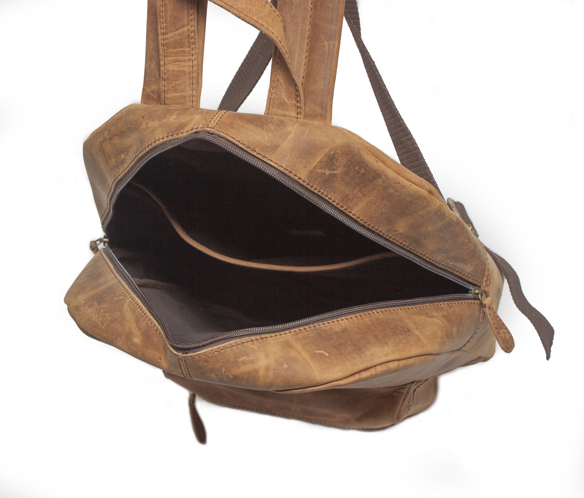 Buffalo Leather Backpack - 10x3x13 Inches, Brown Unisex Bag With Zipper Closure And Canvas Lining, Perfect For Laptops And Outdoor Activities