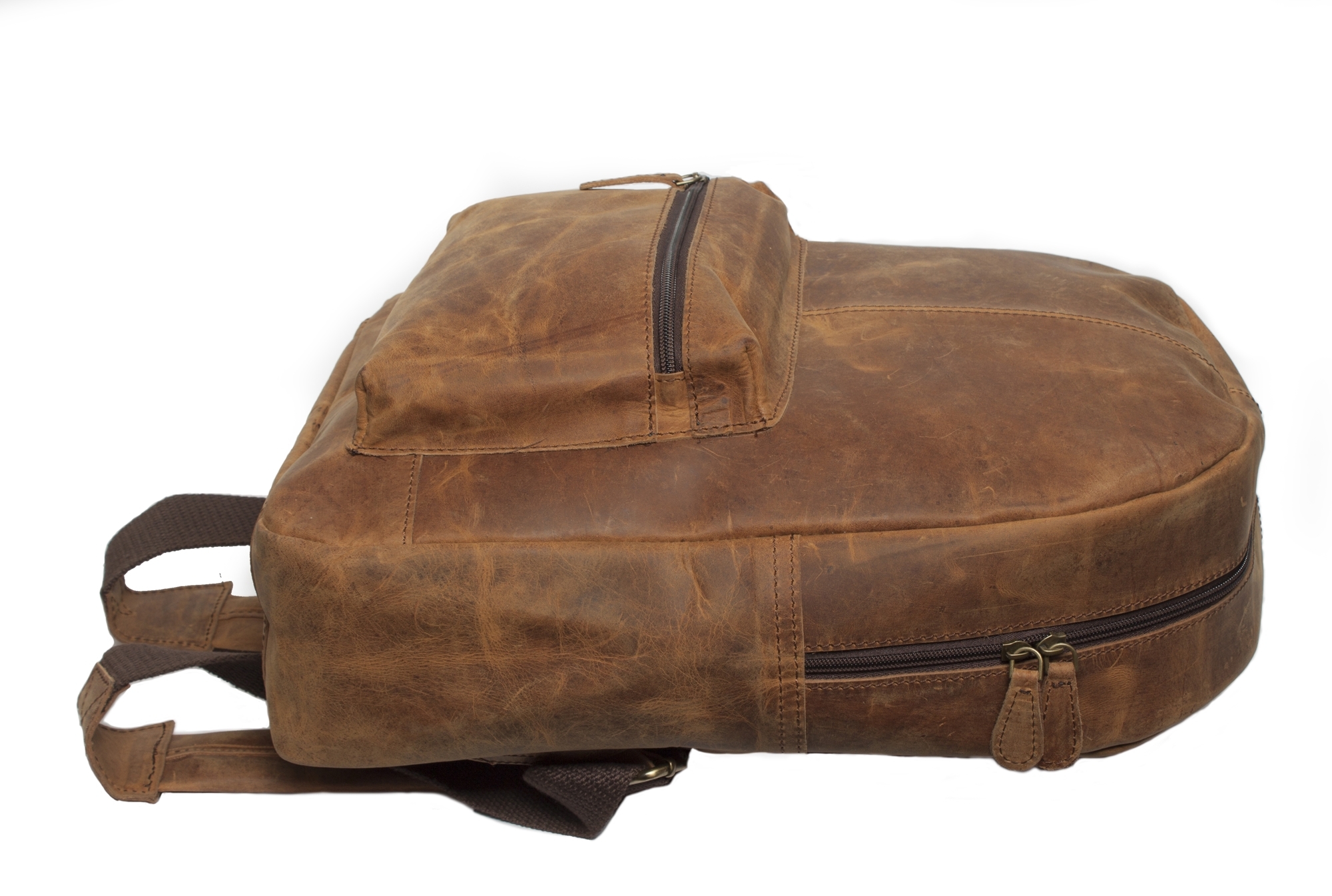 Buffalo Leather Backpack - 10x3x13 Inches, Brown Unisex Bag With Zipper Closure And Canvas Lining, Perfect For Laptops And Outdoor Activities
