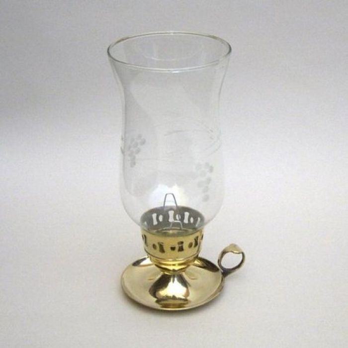 Brass Glass Hurricane Lamp - Hand Crafted Solid Brass With Hand Blown Glass, Clear Transparent Finish, Round Ribbed Base For Elegant Home Decoration