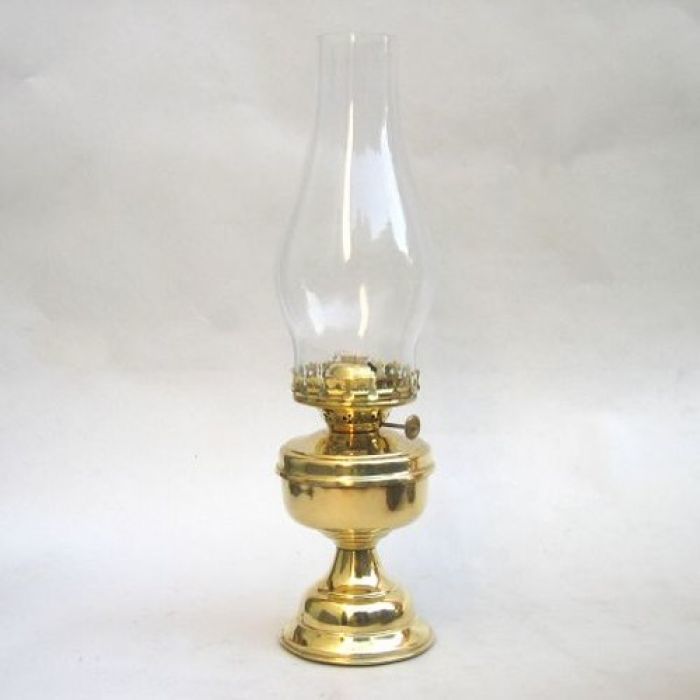 Brass Glass Hurricane Lamp - Hand Crafted Solid Brass With Hand Blown Glass, Clear Transparent Finish, Round Ribbed Base For Elegant Home Decoration