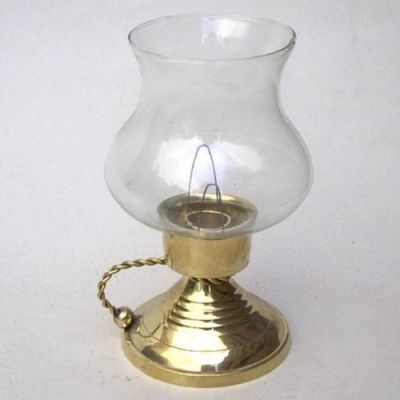 Brass Glass Hurricane Lamp - Hand Crafted Solid Brass With Hand Blown Glass, Clear Transparent Finish, Round Ribbed Base For Elegant Home Decoration