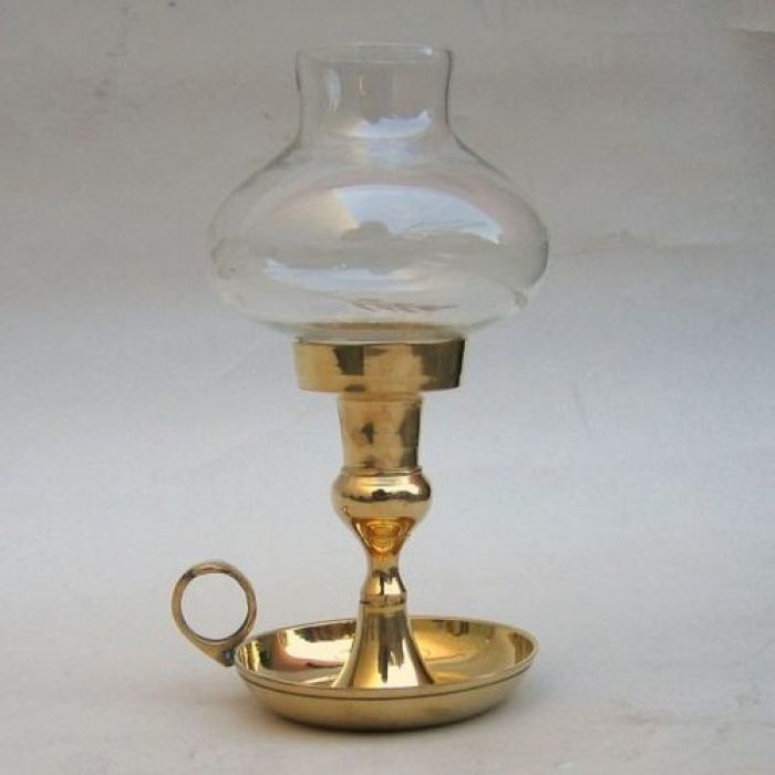 Brass Candle Holder Lamp - Medium Size, Clear Transparent Glass Chimney | Handcrafted Design, Classic And Modern Style