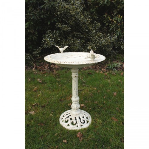 Iron Bird Bath Antique Cream Finish