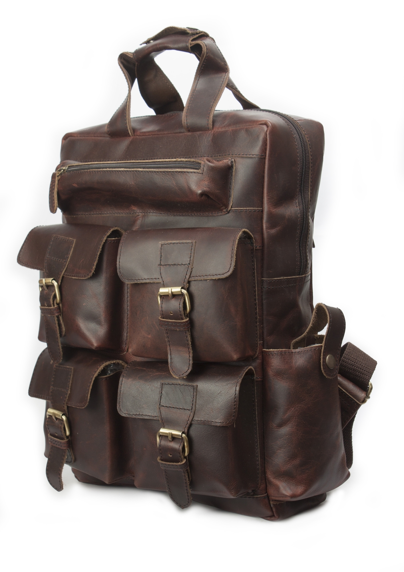 Retro Buffalo Leather Laptop Rucksack - 12 X 4 X 18 Inches | Waterproof, Vintage Style, Unisex Design, Fits Up To 17-inch Laptop, Handcrafted By Artisans