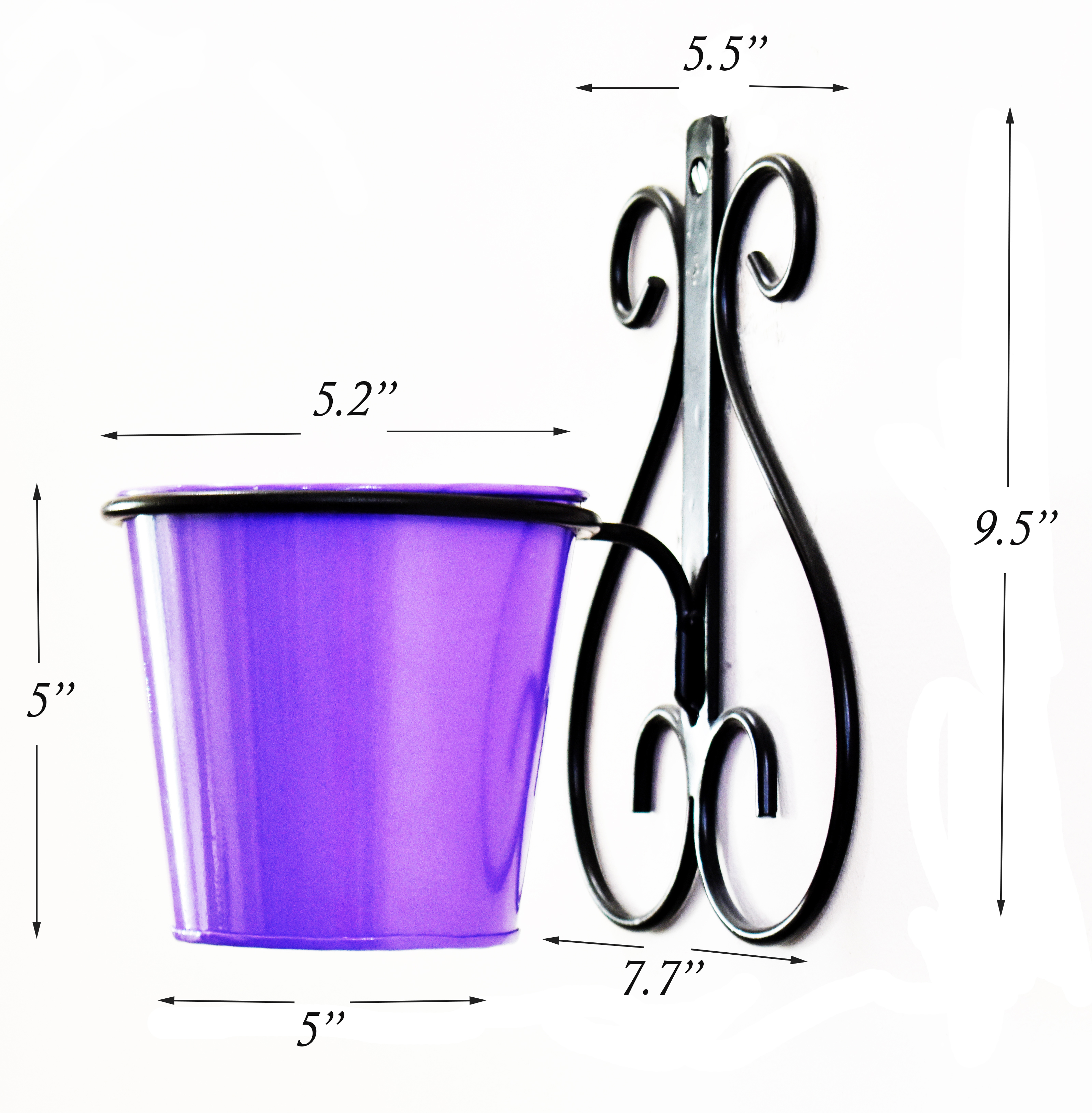 Powder Coated Wall Mount Metal Planter Stand With Round Bucket Planter