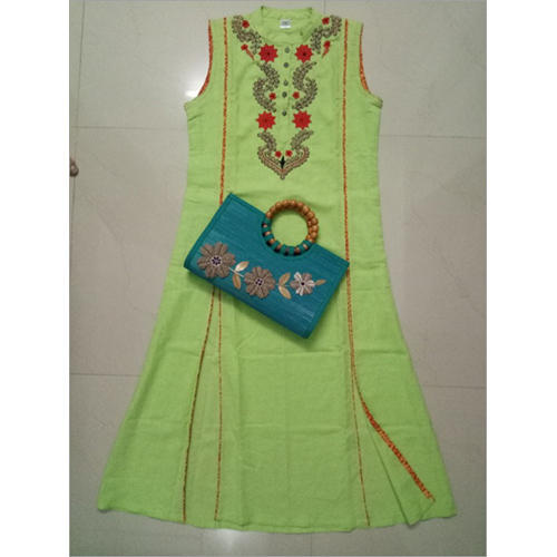 Designer Kurti - Cotton, Medium Size, 42 Inches Length, Light Green Color | Comfortable Fabric, Elegant Design, Stylish Floral Embroidery, Versatile A-line Style