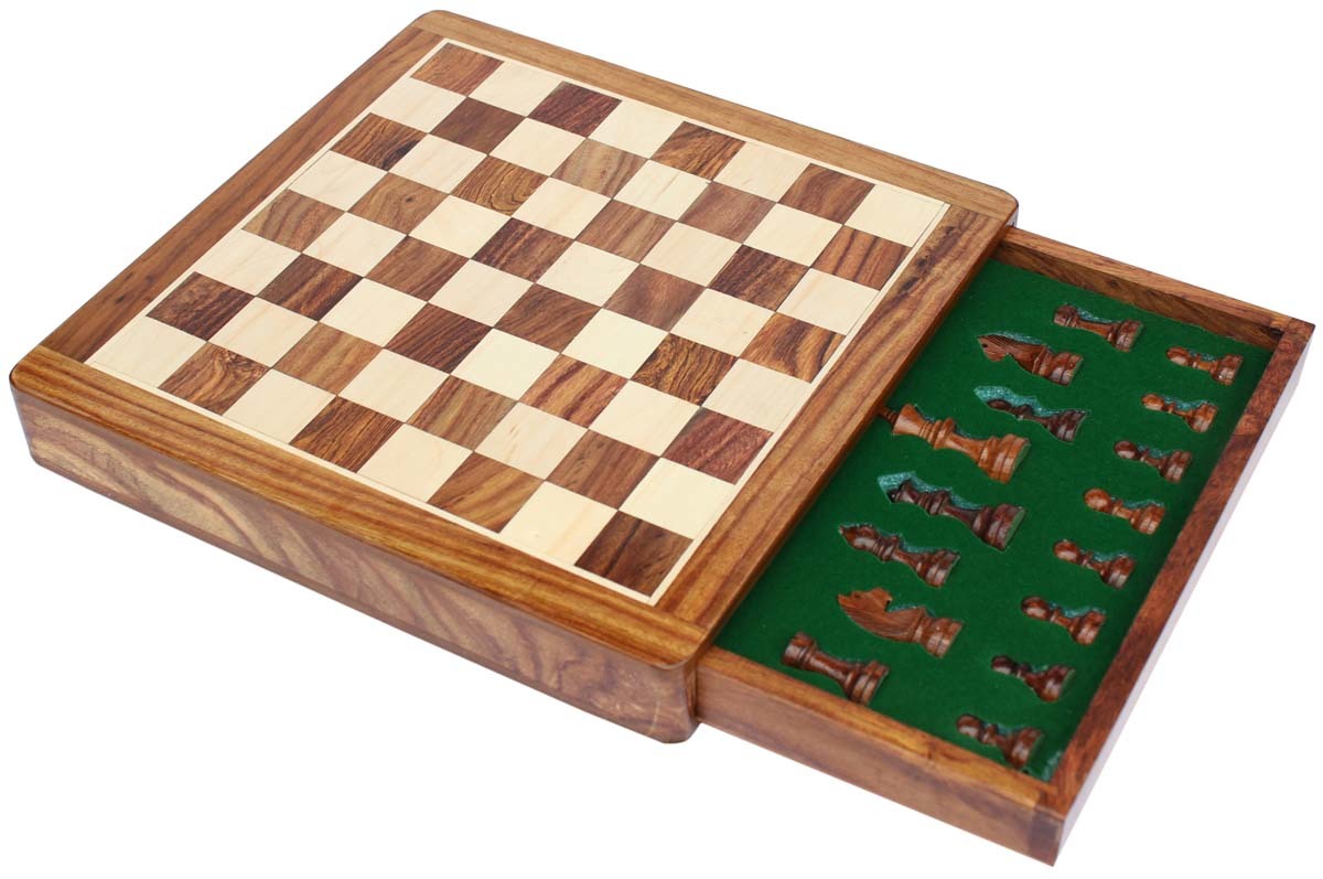 Square Chess Board & Chessmen Set With Storage Drawer