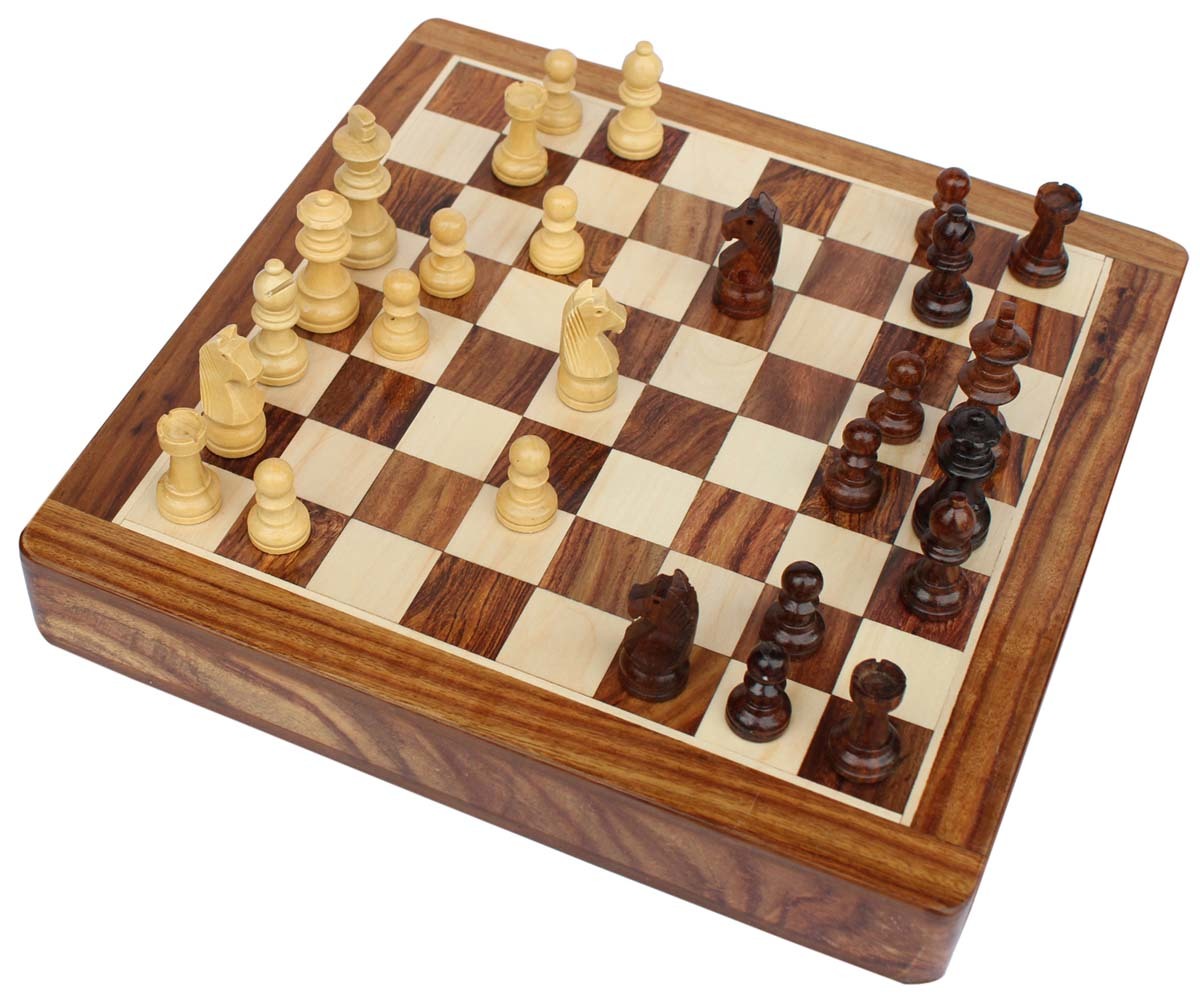 Square Chess Board & Chessmen Set With Storage Drawer