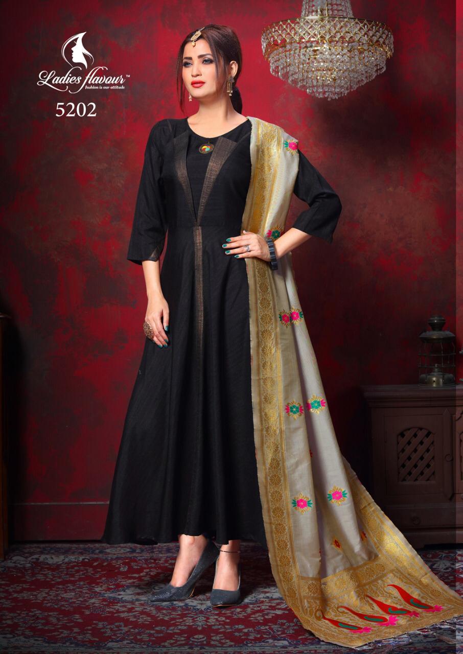 Indian Silk Gown With Jacquard Dupatta