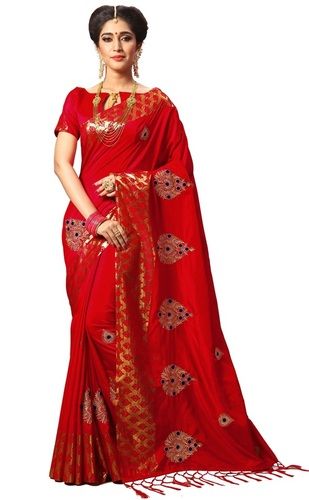 Red Traditional Embroidered Ethnic Wear Silk Saree Collection