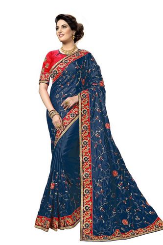 Blue Heavy Embroidered Silk Saree Collection