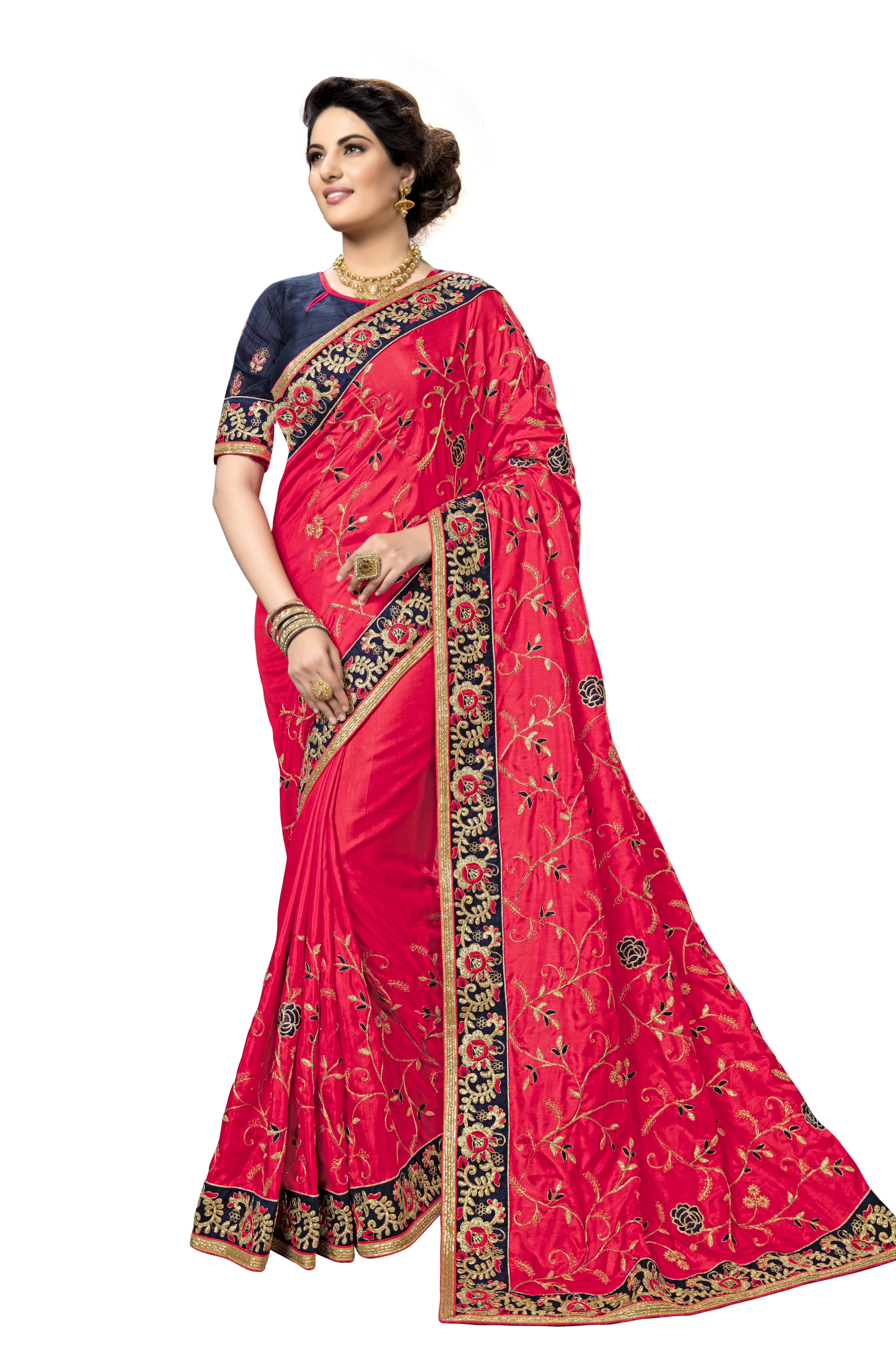 Blue Heavy Embroidered Silk Saree Collection