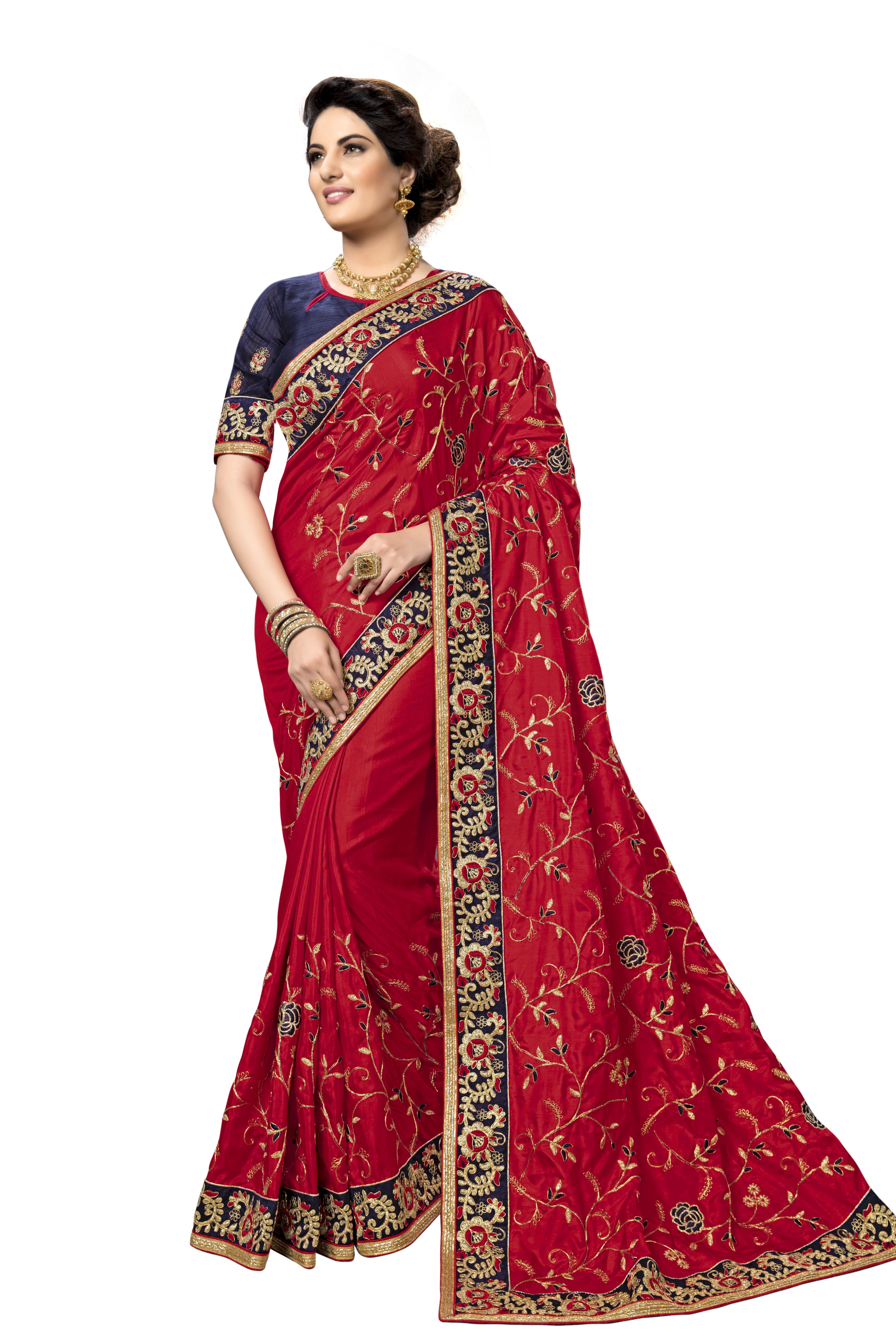 Blue Heavy Embroidered Silk Saree Collection