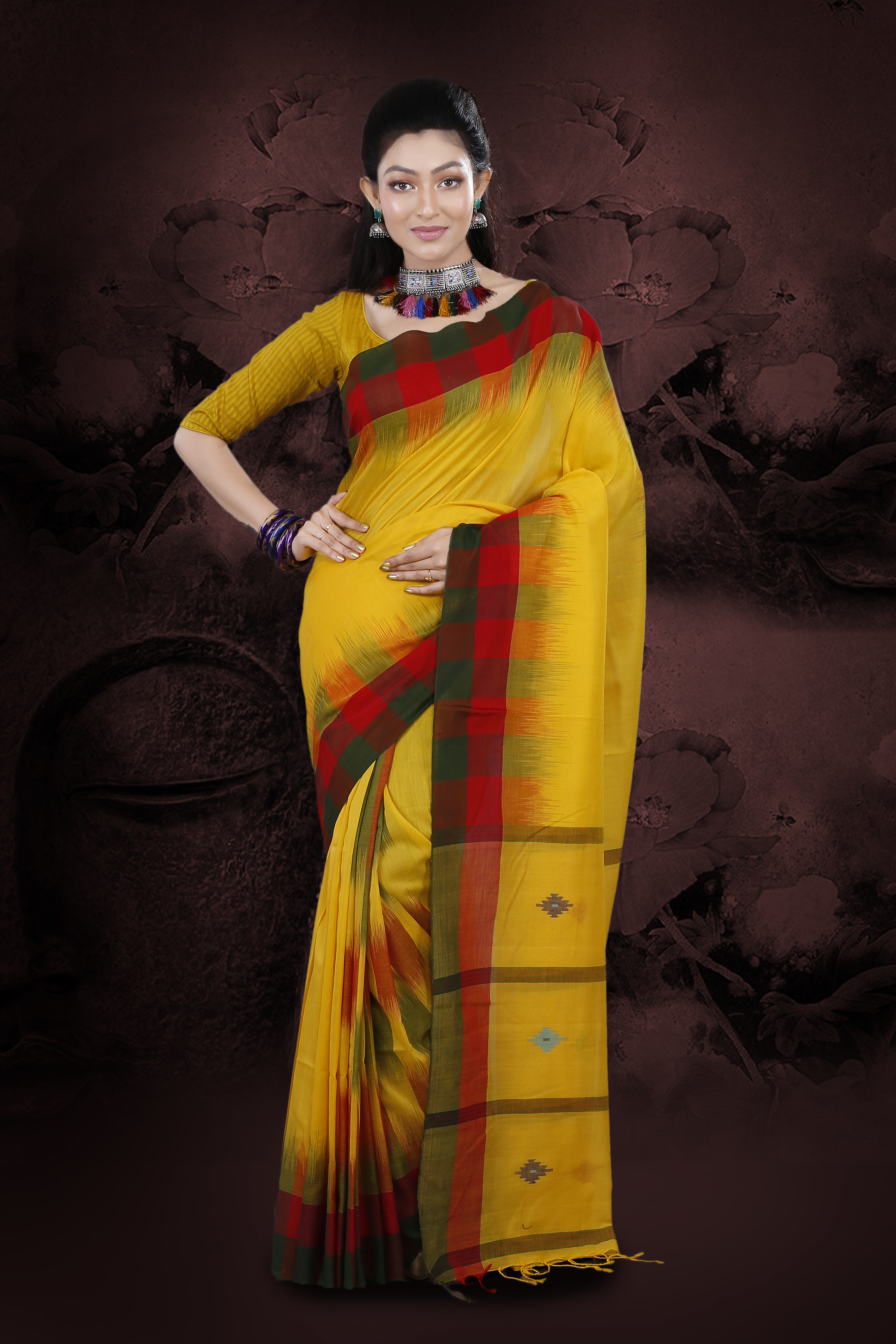 Handwoven Yellow Coloured Hand Woven Pure Cotton Saree