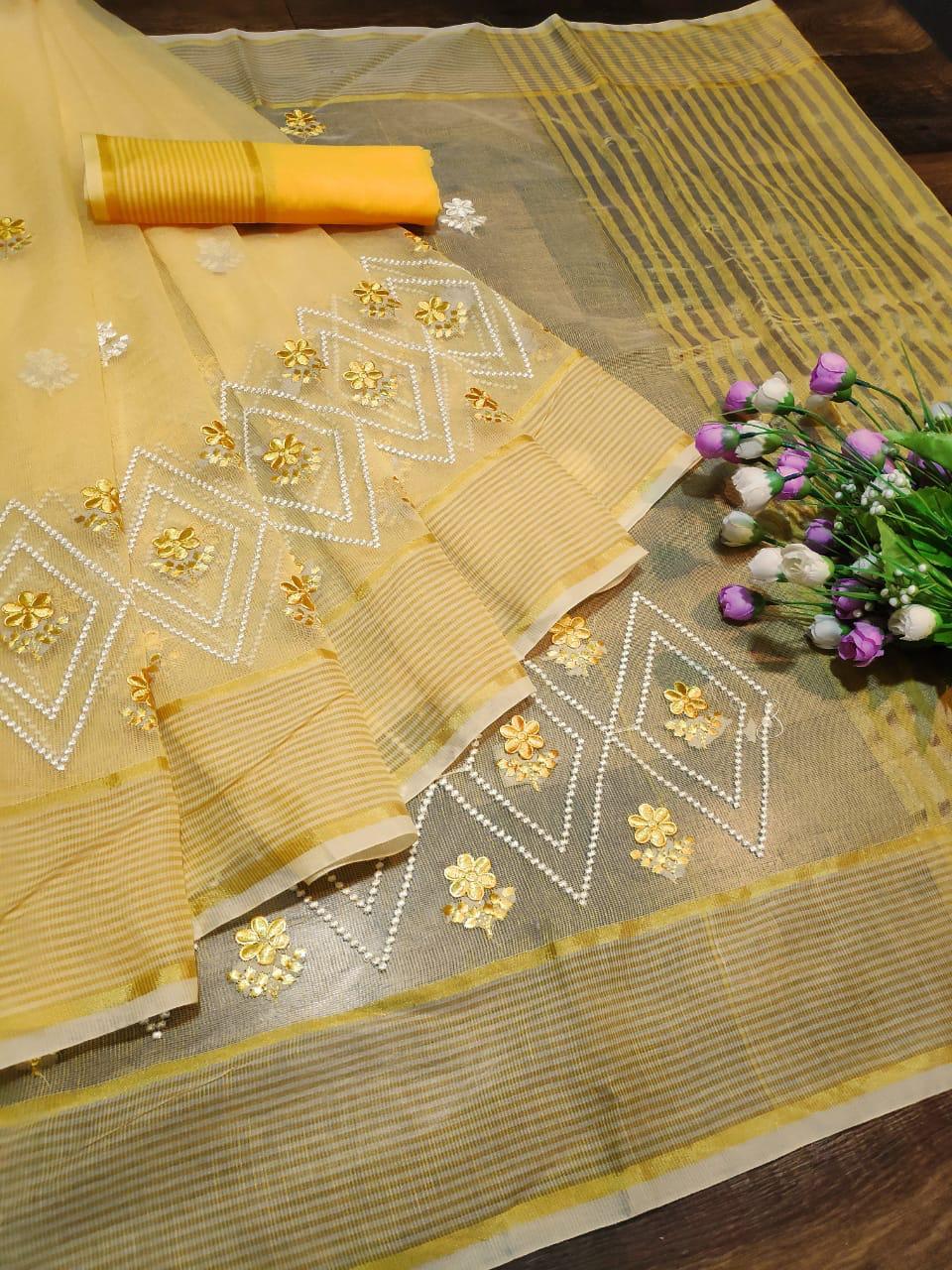 Saree - Supernet Fabric With Embroidered Skirt & Pallu Work, Customized Size In Colour 7 | Washable, Breathable, All-season Elegance