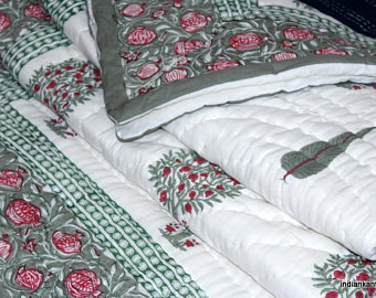 Jaipuri Hand Block Printed Machine Quilt - 100% Cotton, Queen Size (90x108 Inches) | Soft, Warm, Eco-friendly, Handmade, Vibrant Colors, Unique Artisan Craftsmanship