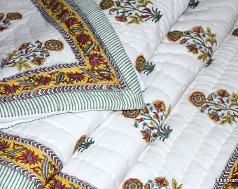 Jaipuri Hand Block Printed Machine Quilt - 100% Cotton, Queen Size (90x108 Inches) | Soft, Warm, Eco-friendly, Handmade, Vibrant Colors, Unique Artisan Craftsmanship