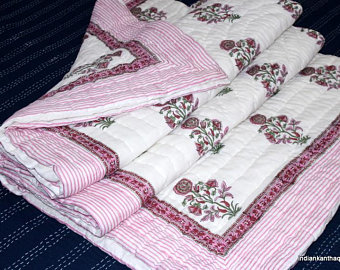Jaipuri Hand Block Printed Machine Quilt - 100% Cotton, Queen Size (90x108 Inches) | Soft, Warm, Eco-friendly, Handmade, Vibrant Colors, Unique Artisan Craftsmanship