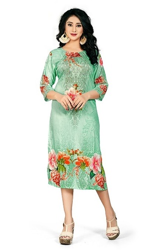 Digital Printed Kurti - 100% Muslin, Length 48 Inches | Available in 6 Colors, Dry Clean Only, Straight Fit, Long Sleeve, Ideal for All Seasons