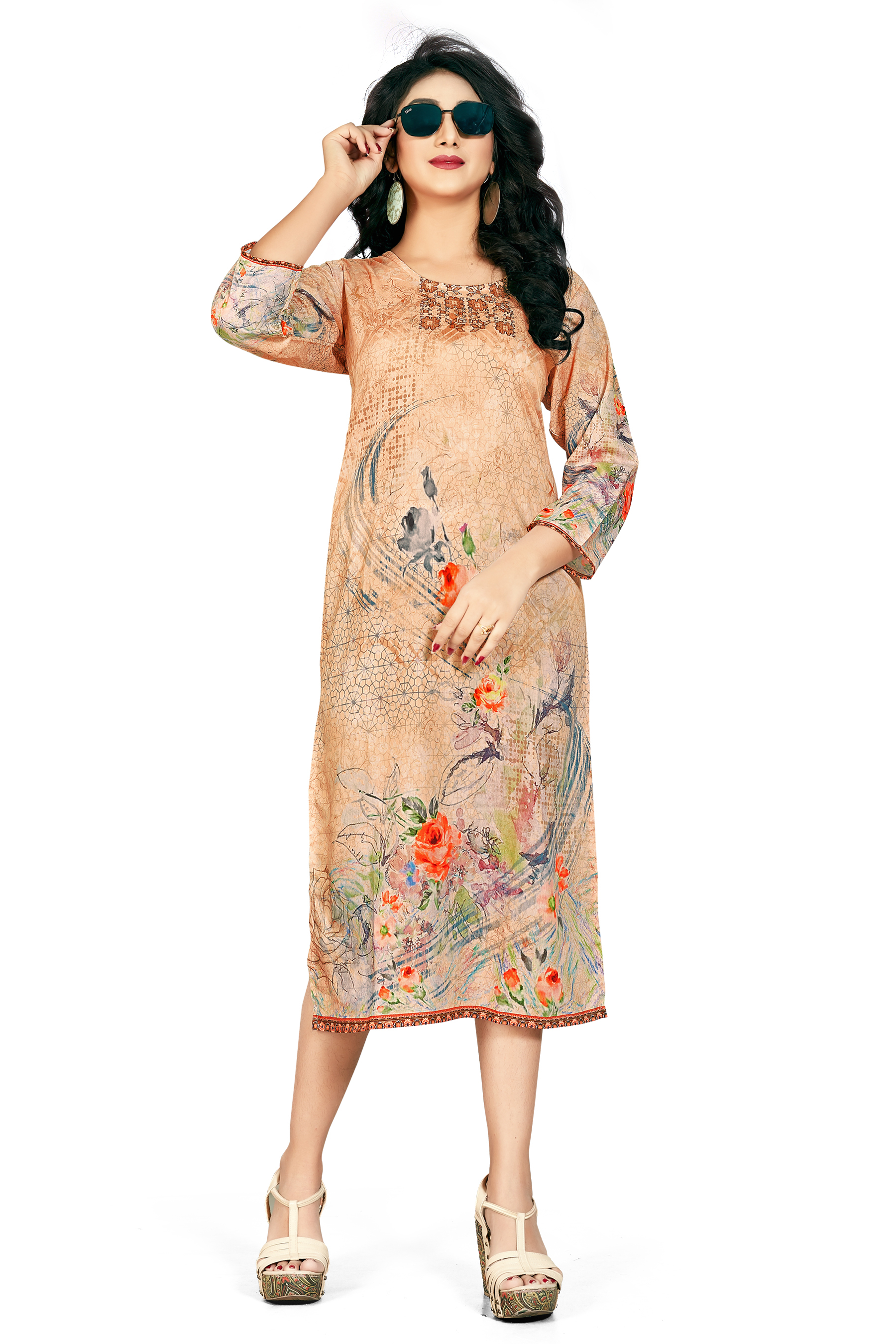 Digital Printed Kurti - 100% Muslin, Length 48 Inches | Available In 6 Colors, Dry Clean Only, Straight Fit, Long Sleeve, Ideal For All Seasons
