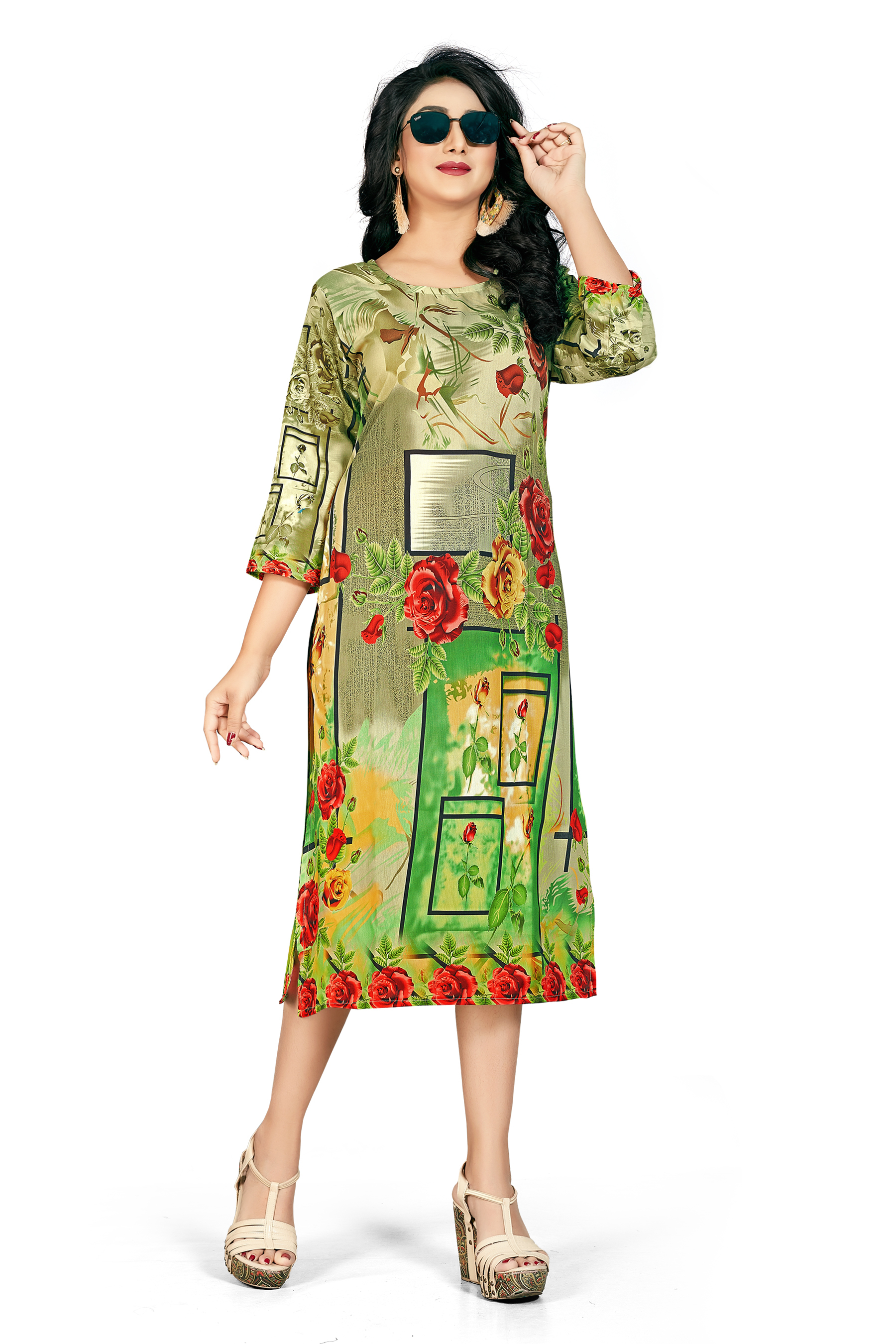 Digital Printed Kurti - 100% Muslin, Length 48 Inches | Available In 6 Colors, Dry Clean Only, Straight Fit, Long Sleeve, Ideal For All Seasons