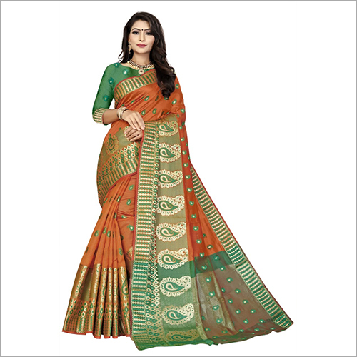 Ladies Party Wear Banarasi Saree - Silk Material, Available in Various Colors | Elegant Design, High Durability, Easy to Wash