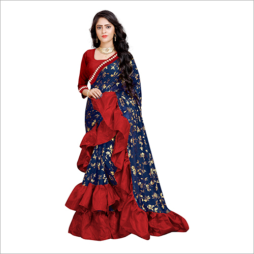 Available In Different Colors Ladies Designer Ruffle Saree