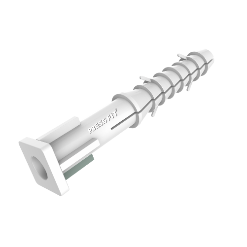 Pressfit Wall Plug - Plastic Inserts , White - Various Shapes, Sizes, Expands For Grip, Quick Installation For Heavy Load Applications