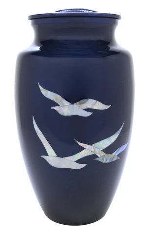 Blue Mother Of Pearl Going Home Doves Cremation Urn