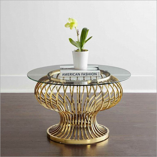 Glass Top Brass Strips Table