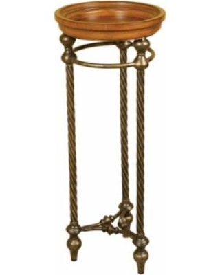 Malaga Plant Stand - Twisted Metal Legs With Oil-rubbed Bronze Finish, 32 Inch Round Walnut Top, Compact Design For Indoor/outdoor Use - Classical And Modern Style
