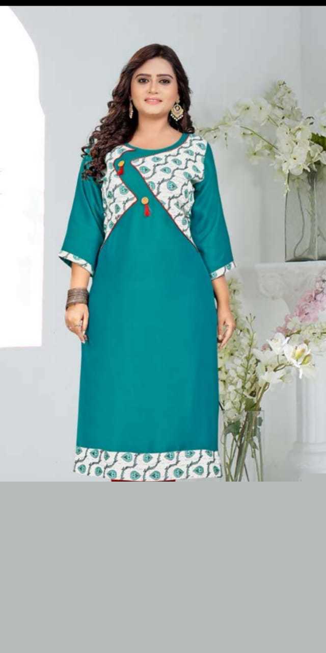 Designer Kurti - Rayon-cotton Fabric, Sizes M(38"), L(40"), Xl(42"), Xxl(44"), Colors: Marron, Blue, Sky, Yellow, Gray, Full Stitched, Round Neck, Casual Ethnic Wear