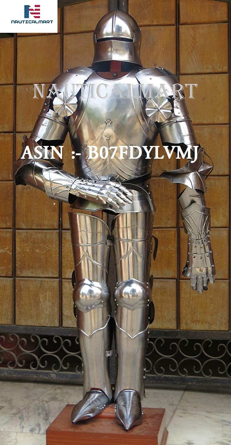 Silver Nauticalmart Gothic Suit Of Armor Medieval Knight Reenactment Costume Iotc Armoury