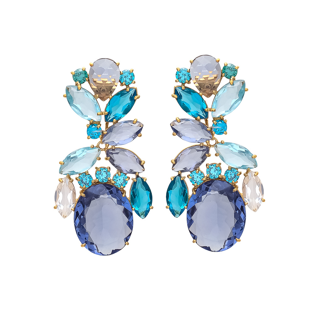 Multi Gemstone Earrings - 925 Sterling Silver, Handmade Oval-shaped Design With Faceted Multi-color Natural Stones