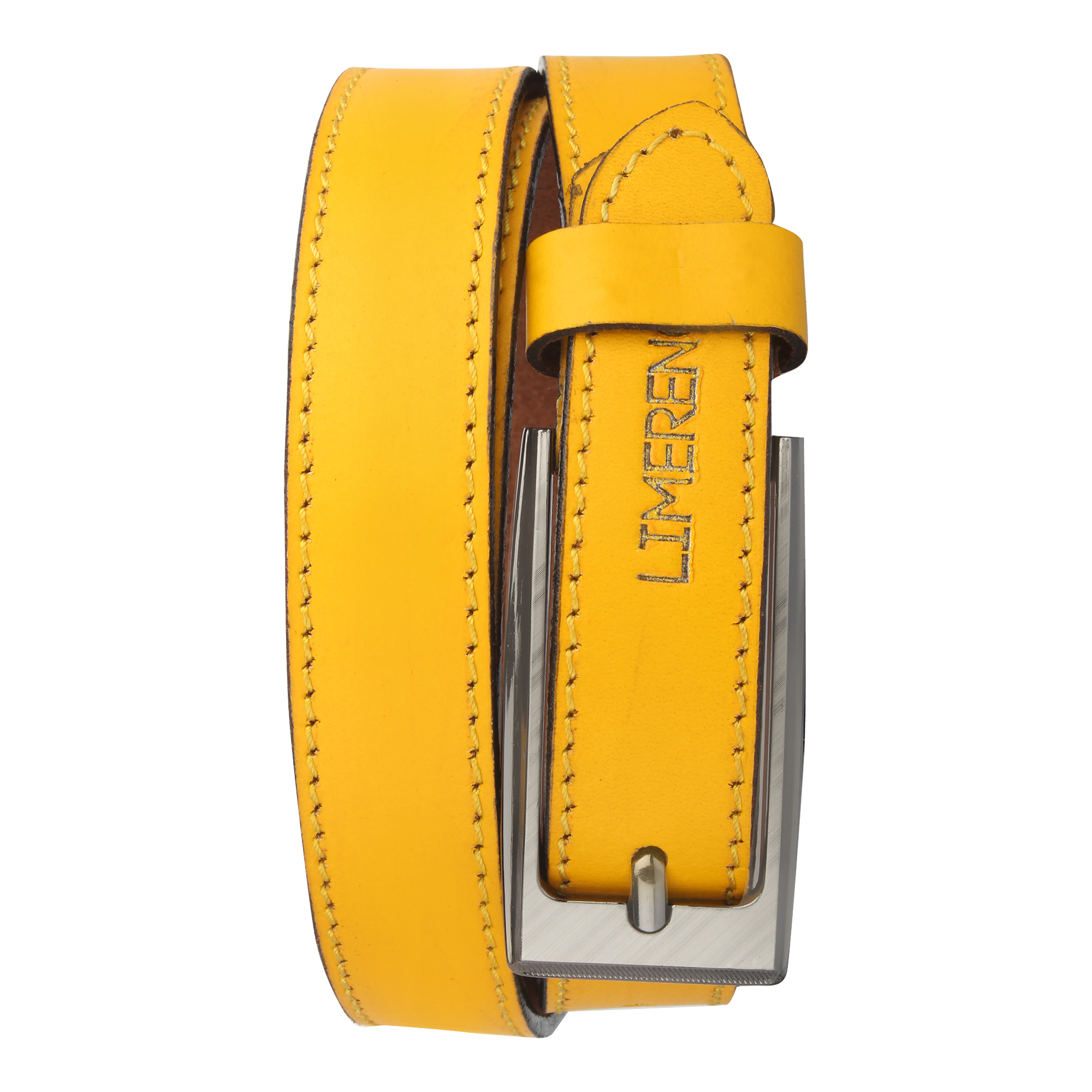 Genuine Leather Belt - 1.5 Inches Wide, 38-42 Inches Long | Yellow Color, Metal Pin Buckle, Easy Care Wipe Clean
