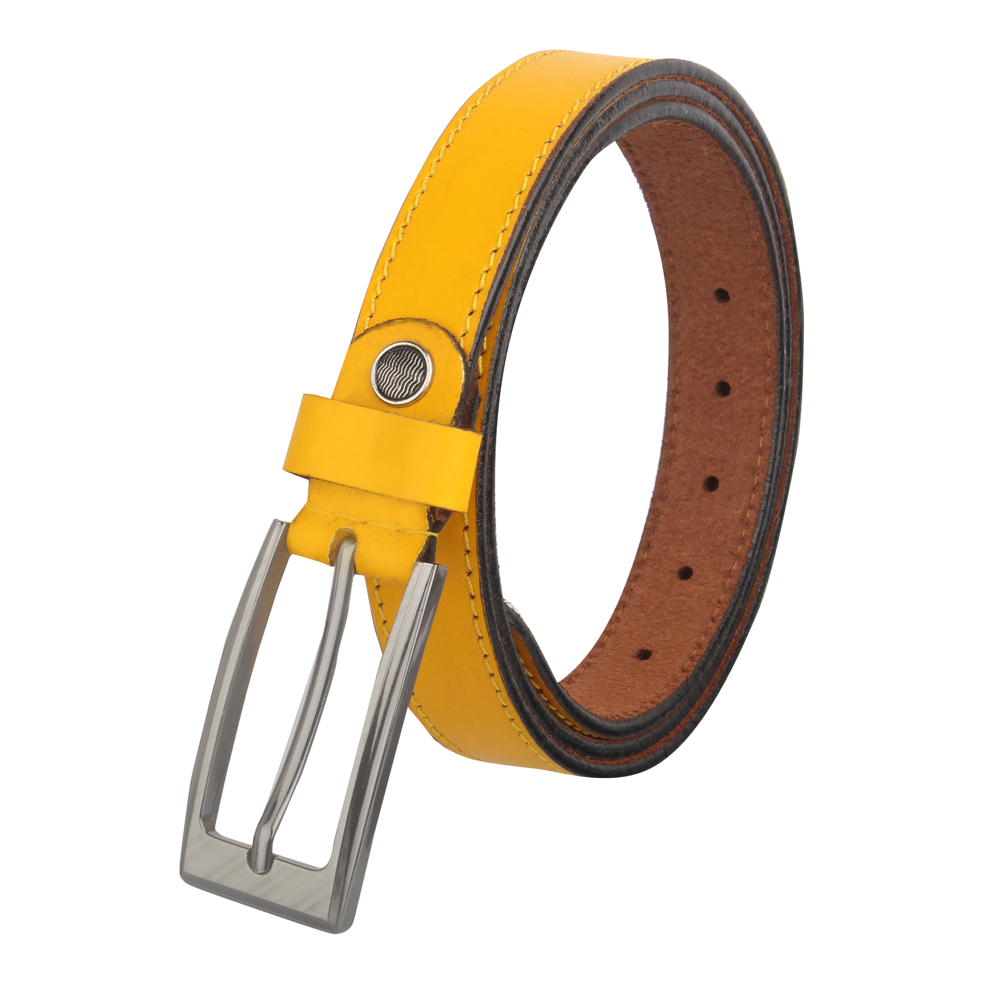 Genuine Leather Belt - 1.5 Inches Wide, 38-42 Inches Long | Yellow Color, Metal Pin Buckle, Easy Care Wipe Clean