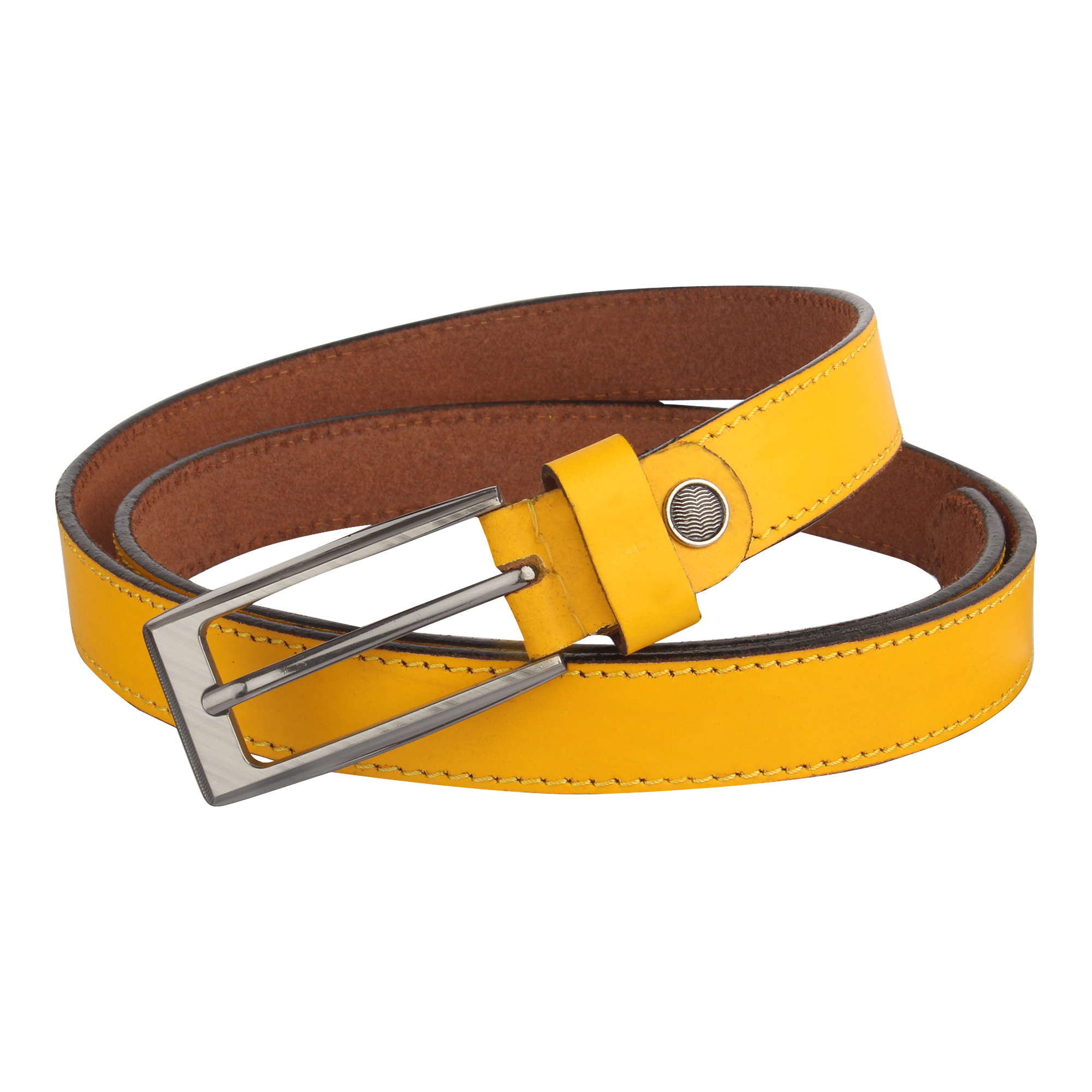 Genuine Leather Belt - 1.5 Inches Wide, 38-42 Inches Long | Yellow Color, Metal Pin Buckle, Easy Care Wipe Clean