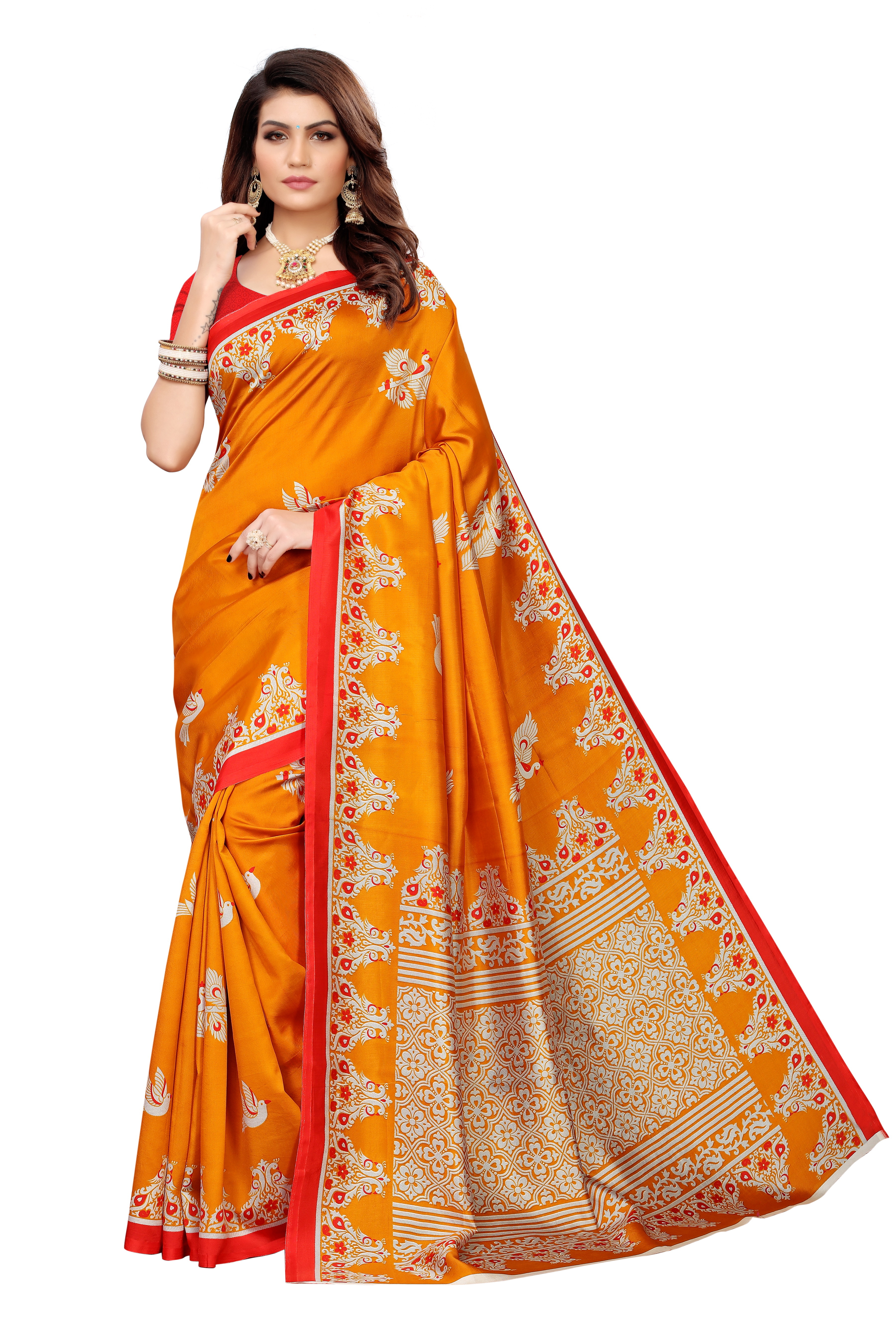 Diwali Special Banarasi Saree With Tassels - Art Silk 5.5 Mtr Length Multicolor Printed Pattern | Suitable For All Seasons Stylish Banarasi Design