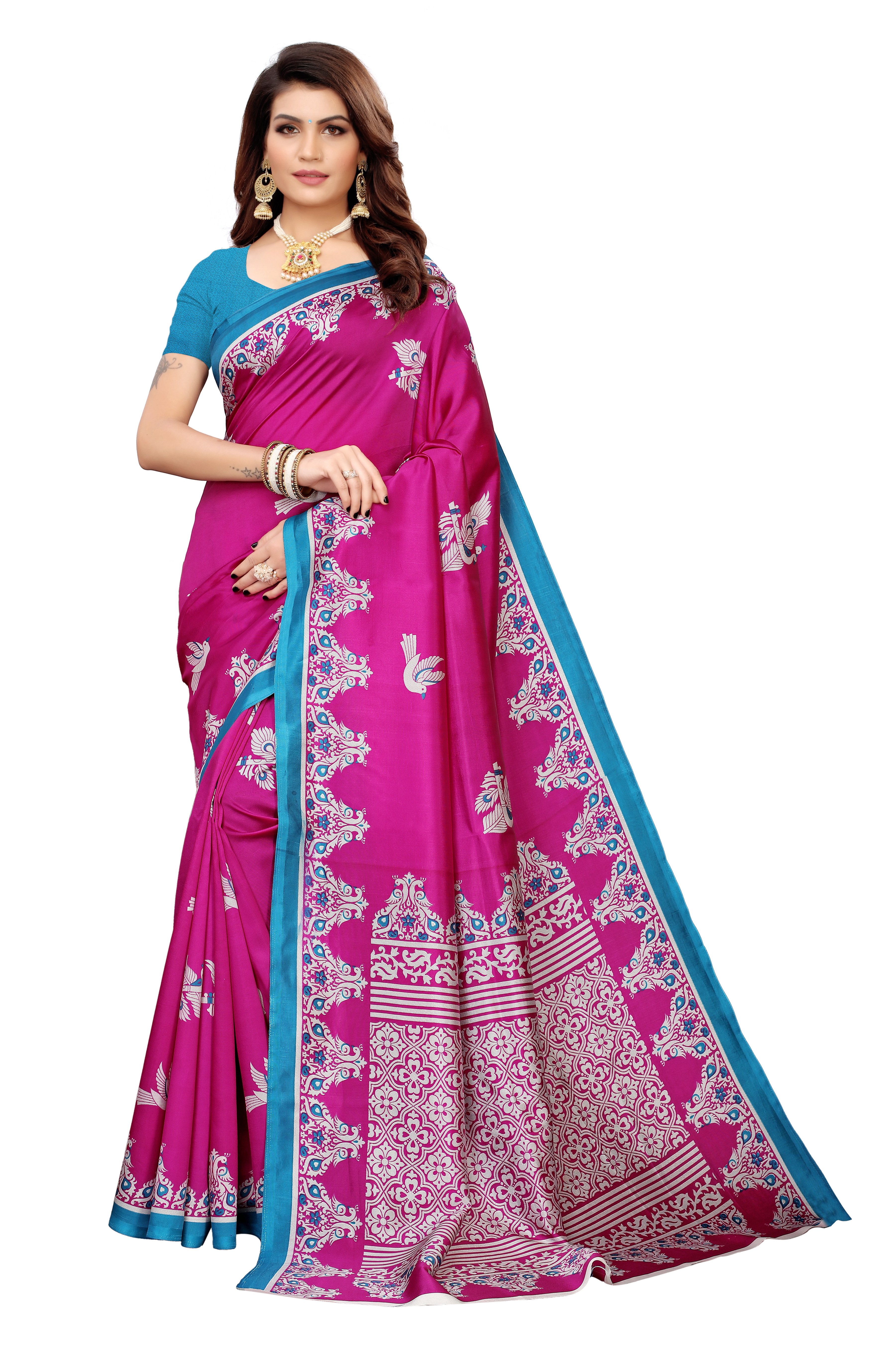 Diwali Special Banarasi Saree With Tassels - Art Silk 5.5 Mtr Length Multicolor Printed Pattern | Suitable For All Seasons Stylish Banarasi Design