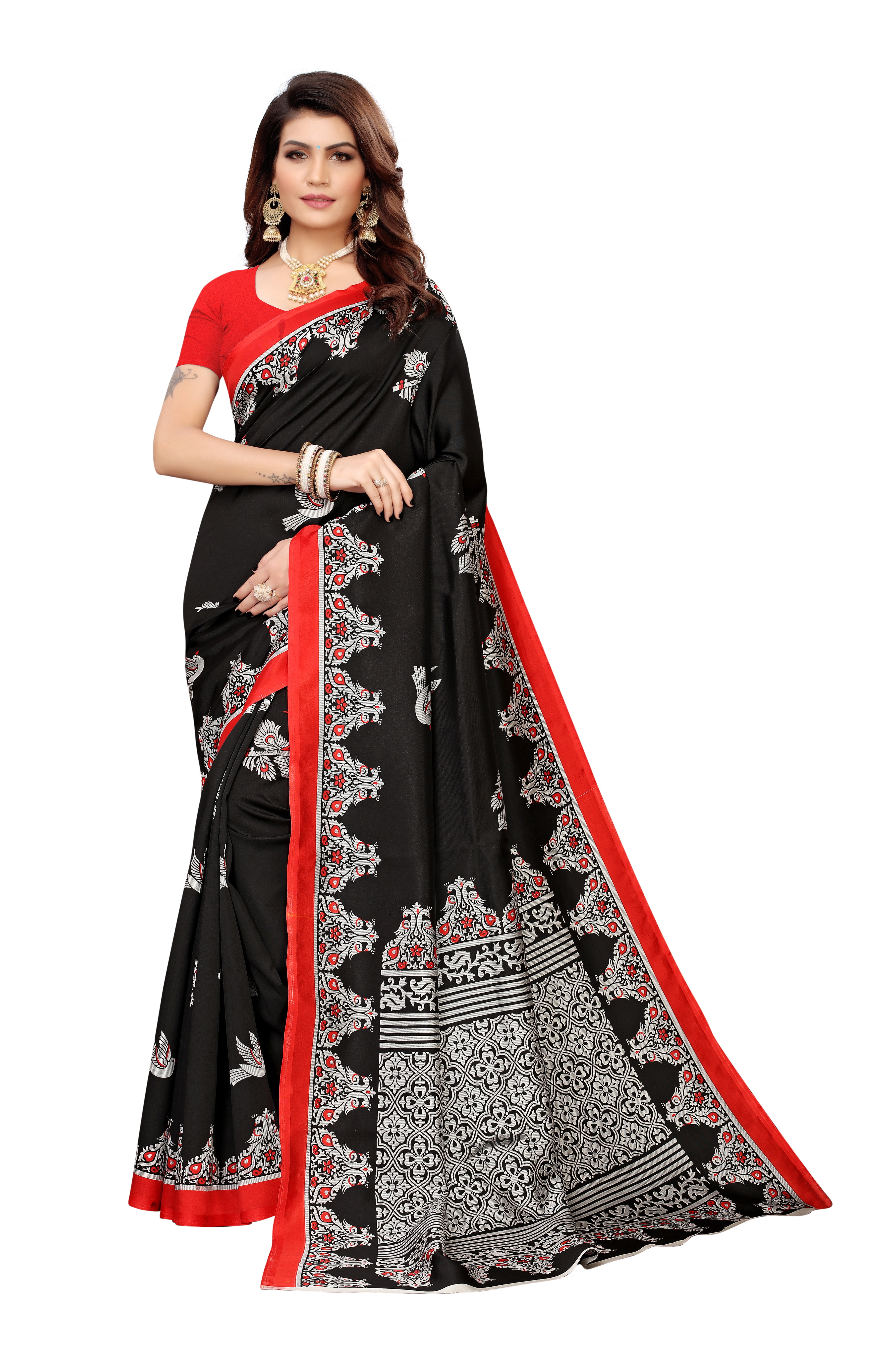 Diwali Special Banarasi Saree With Tassels - Art Silk 5.5 Mtr Length Multicolor Printed Pattern | Suitable For All Seasons Stylish Banarasi Design