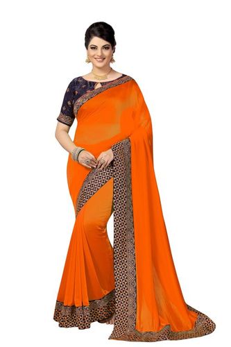 Orange Party Wear Satin Saree Collection