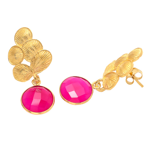 Round Fuchsia Chalcedony Gemstone Earrings